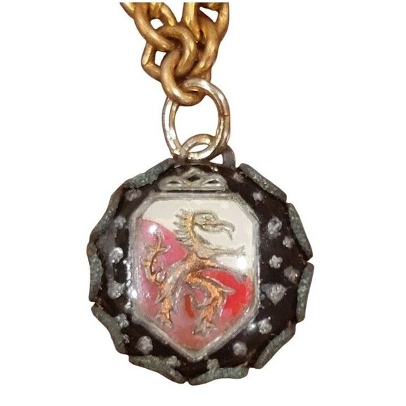 Vintage Royal Crest Griffin Lion Shield TIE BAR Chain Dragon Charm - Picture 2 of 4